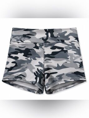 GRAY CAMO ATHLETIC SHORTS WITH SCRUNCH BUTT DETAIL